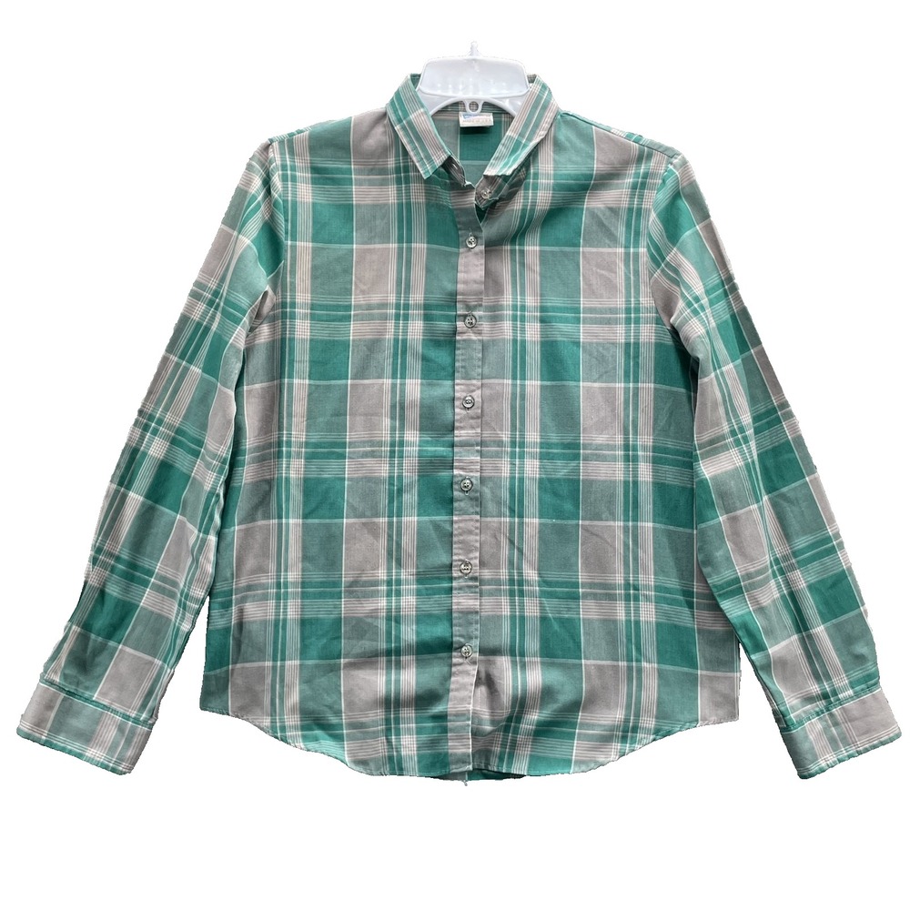 Vintage Wrangler Button Shirt Womens Medium Green Western USA Made Rodeo Cowgirl